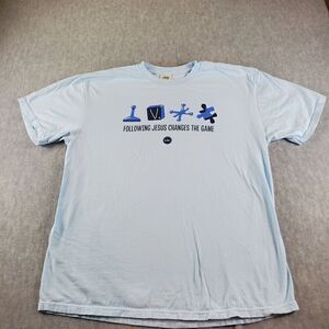 Following Jesus Changes The Game Shirt  Womens XL Blue Comfort Colors Bible Tee